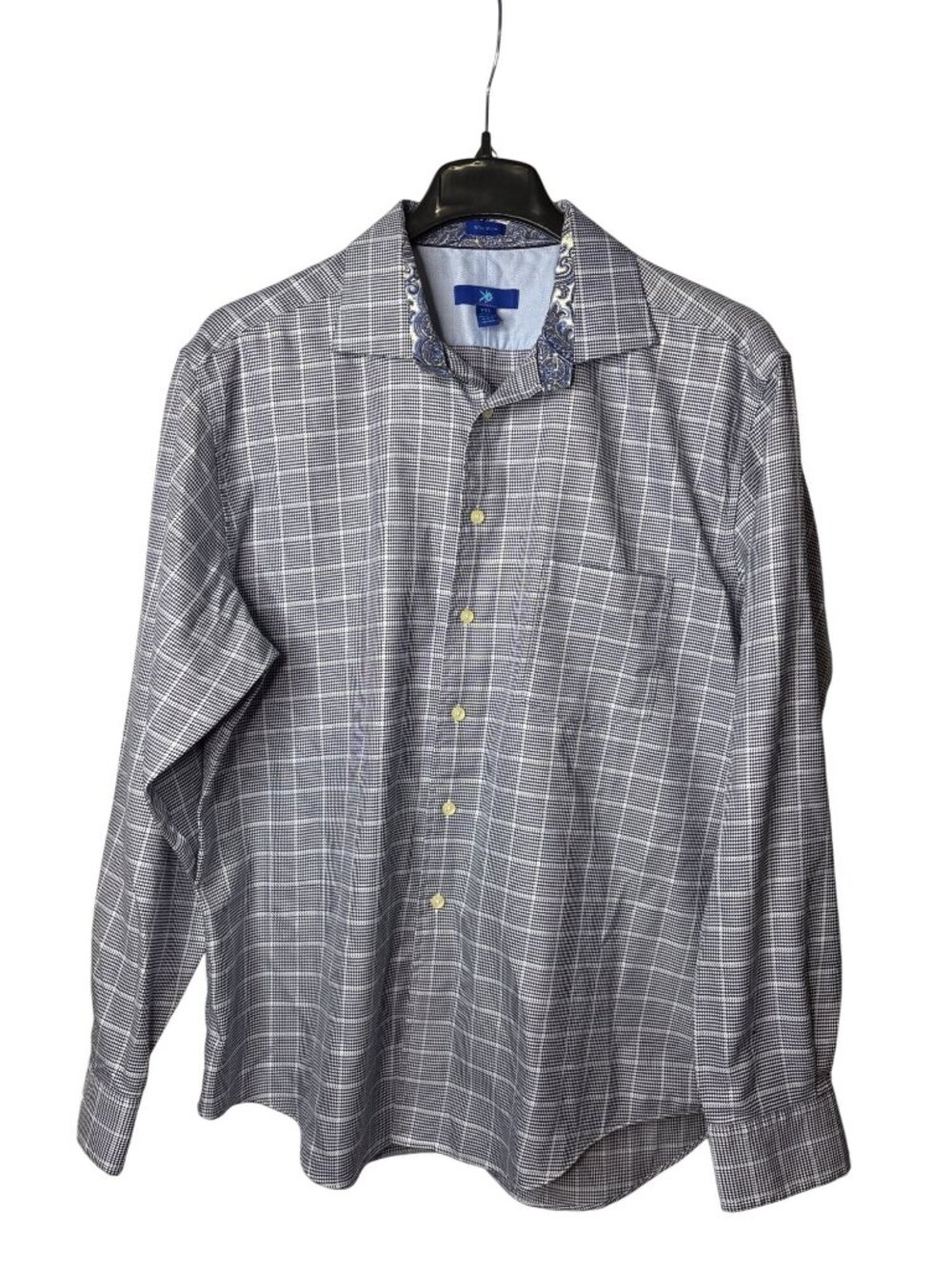 Egara Mens Button Front Dress Shirt Size XXL 18-18 1/2 Cotton Houndstooth Plaid